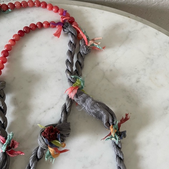 Boho Silk Necklace w/ Semi-Precious Stones & Glass Beads – Tribal Artisan - Picture 7 of 7